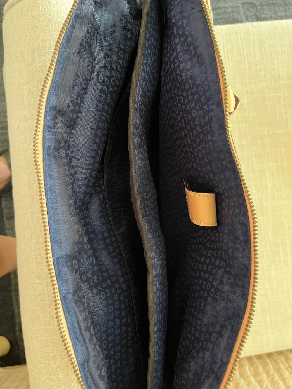 kate spade Navy Laptop Tote with Tan Leather Trim